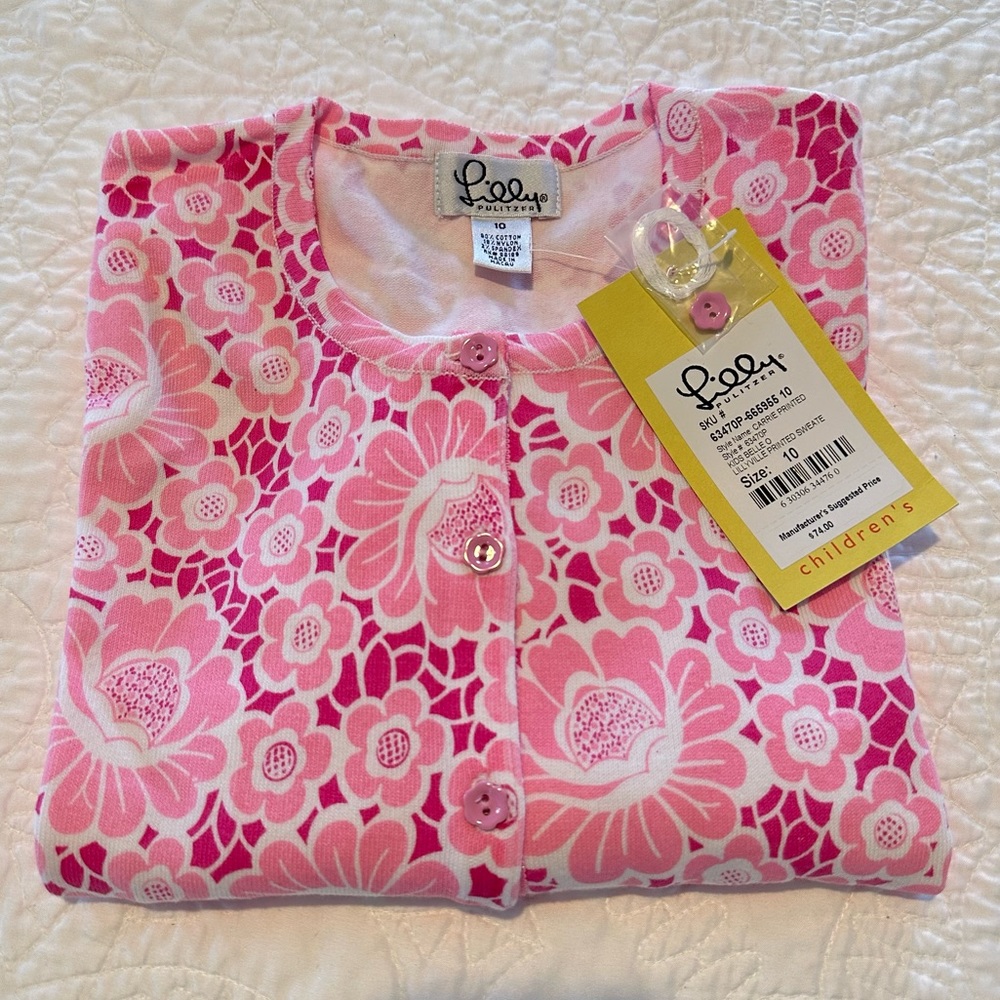 Lilly Pulitzer pink and white Carrie printed cardigan NWT Vintage - Picture 2 of 6